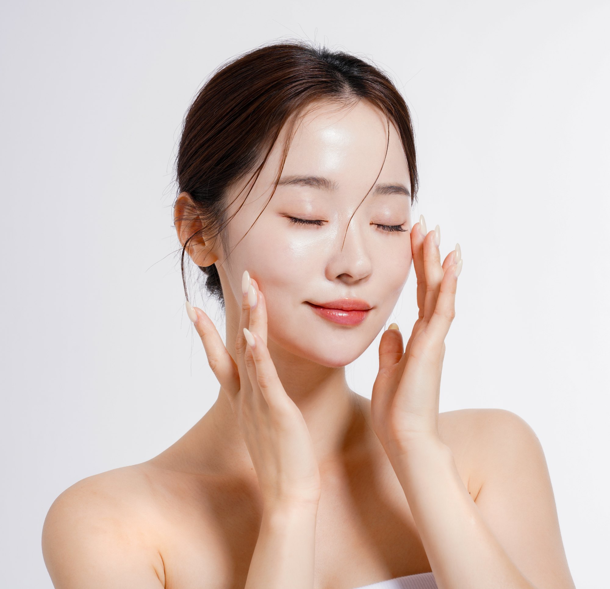 Woman posing with eyes closed